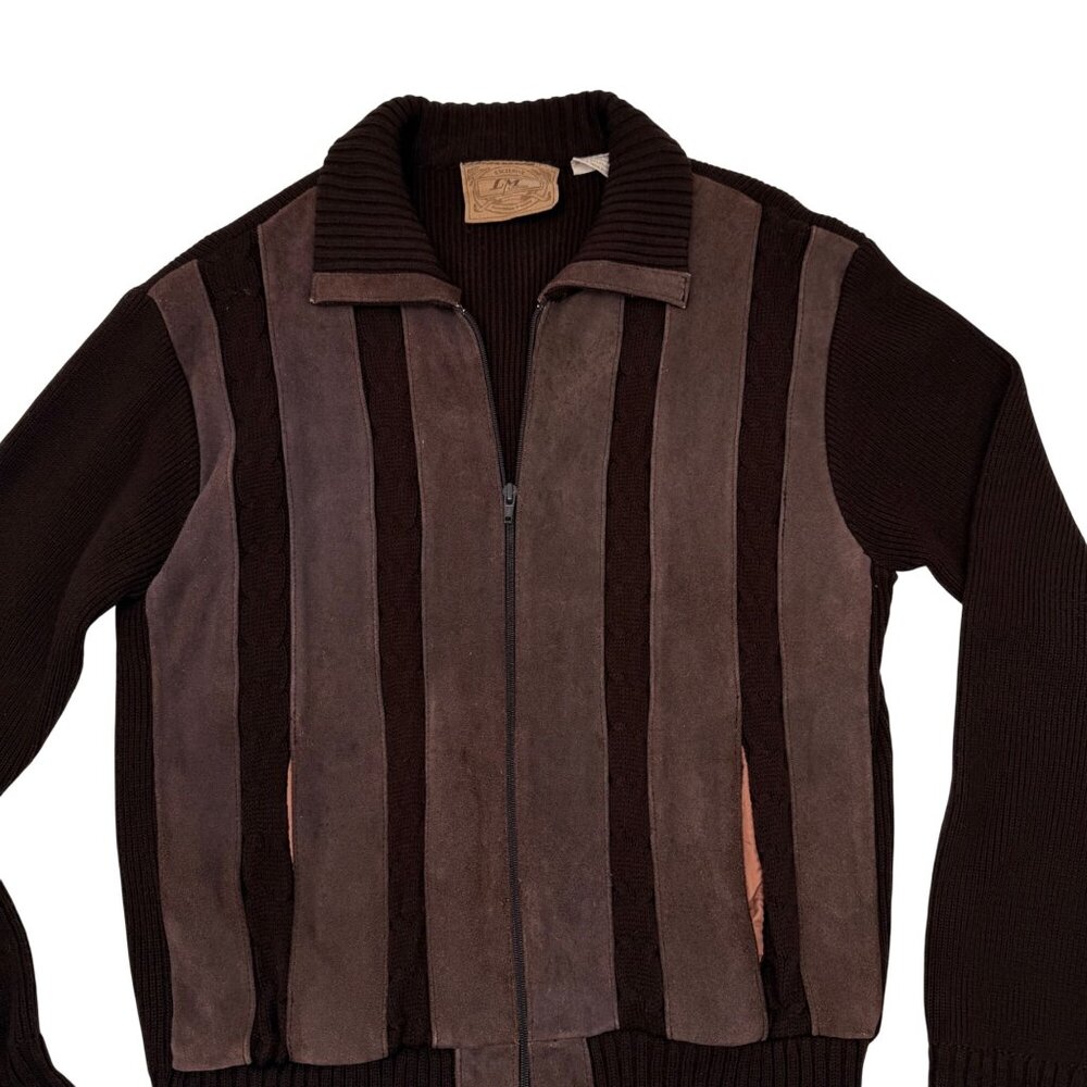 VINTAGE LANDMARK MEN'S BROWN SUEDE & KNIT ZIP-UP SWEATER JACKET - M - Picture 2 of 6